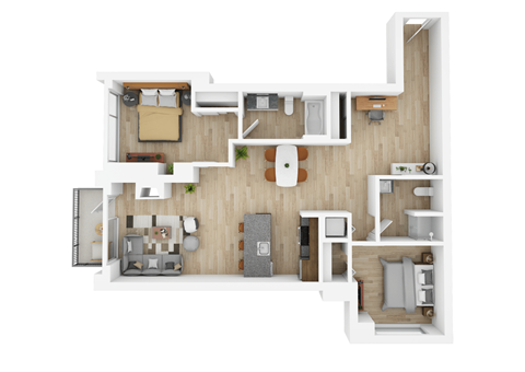 Floor plan for 2 beds, 2 baths, 1171 sqft